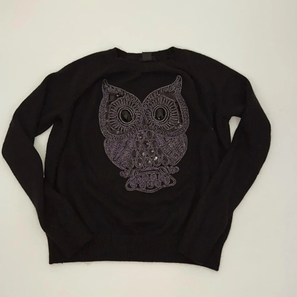 UEC black H&M sequin and beaded OWL sweater crewneck small